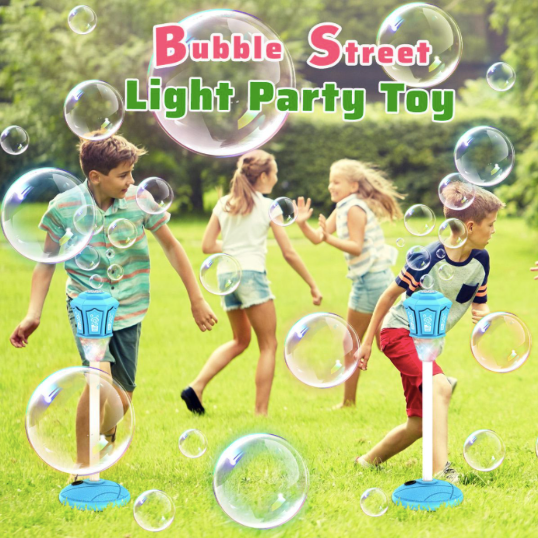 Street Lamp Bubble Machine - Rechargeable LED and Sound for Outdoor Fun