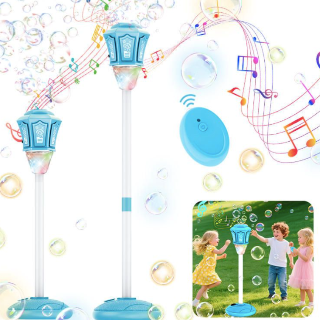 Street Lamp Bubble Machine - Rechargeable LED and Sound for Outdoor Fun