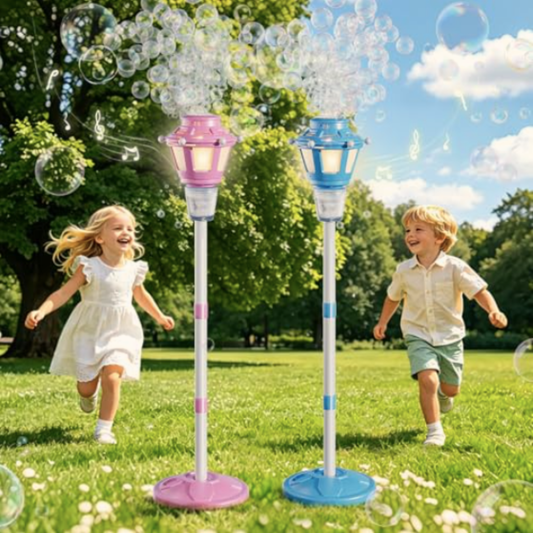 Street Lamp Bubble Machine - Rechargeable LED and Sound for Outdoor Fun