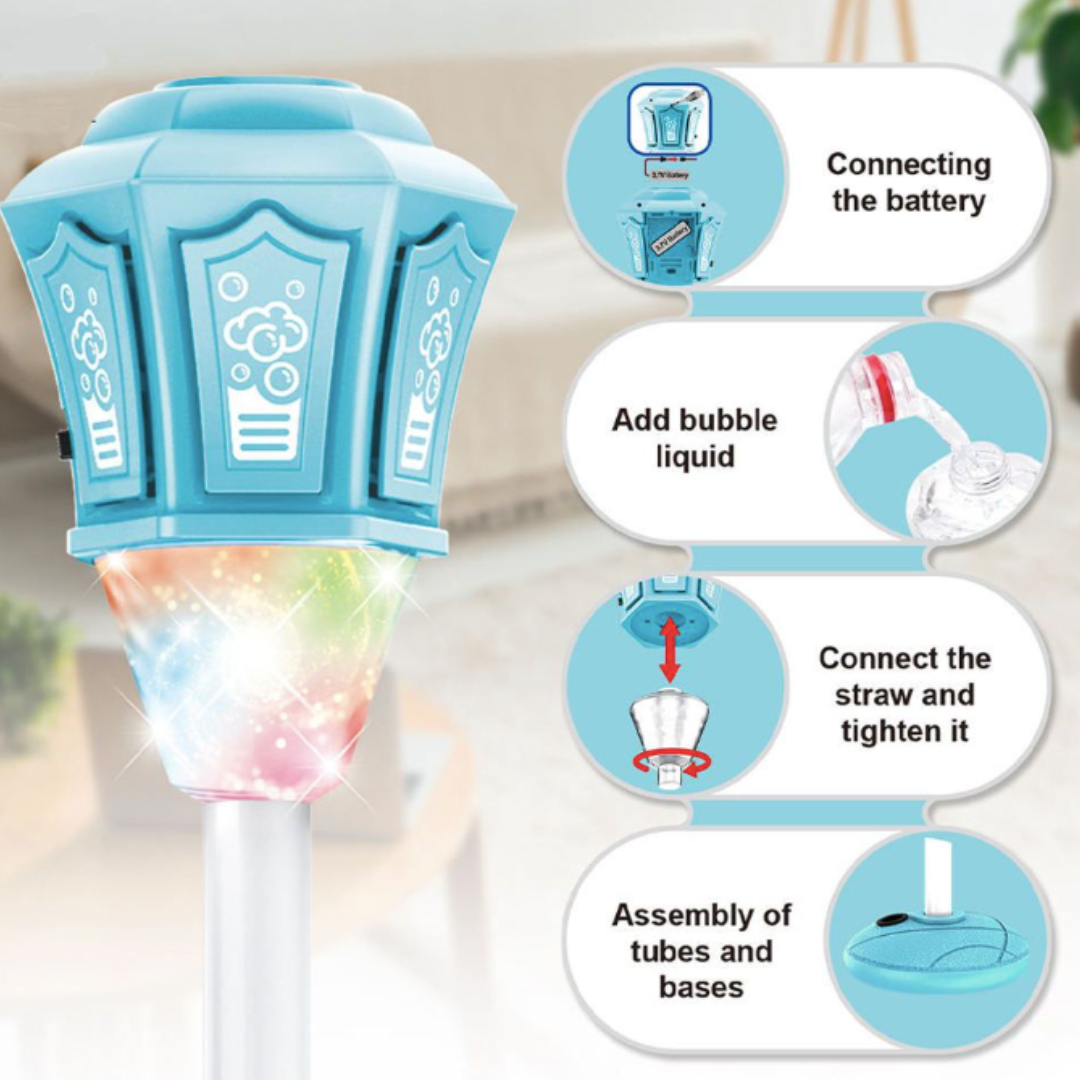 Street Lamp Bubble Machine - Rechargeable LED and Sound for Outdoor Fun