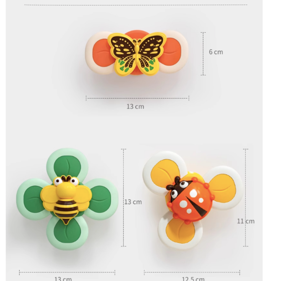 🦋🐞🐝 Suction Cup Spinner Toys – 3-Piece Set (Ladybug, Butterfly & Bee) for Babies & Toddlers