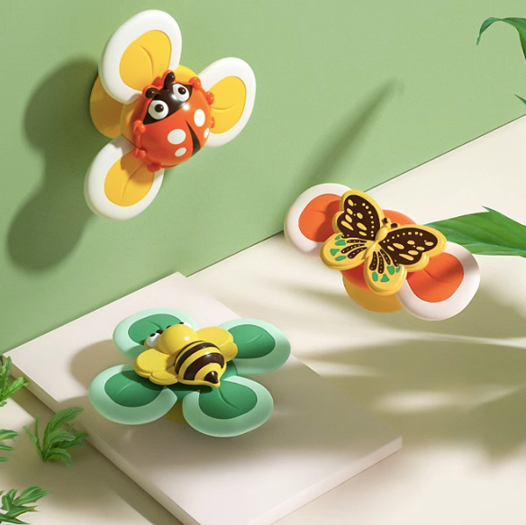 🦋🐞🐝 Suction Cup Spinner Toys – 3-Piece Set (Ladybug, Butterfly & Bee) for Babies & Toddlers