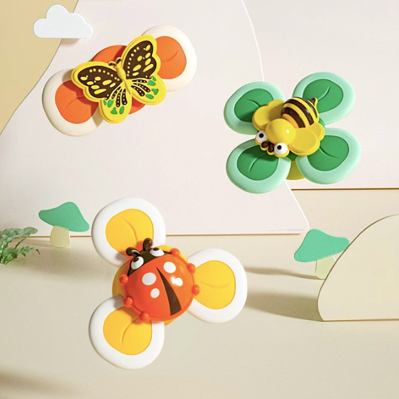 🦋🐞🐝 Suction Cup Spinner Toys – 3-Piece Set (Ladybug, Butterfly & Bee) for Babies & Toddlers