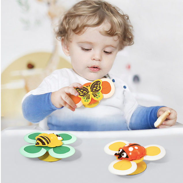 🦋🐞🐝 Suction Cup Spinner Toys – 3-Piece Set (Ladybug, Butterfly & Bee) for Babies & Toddlers